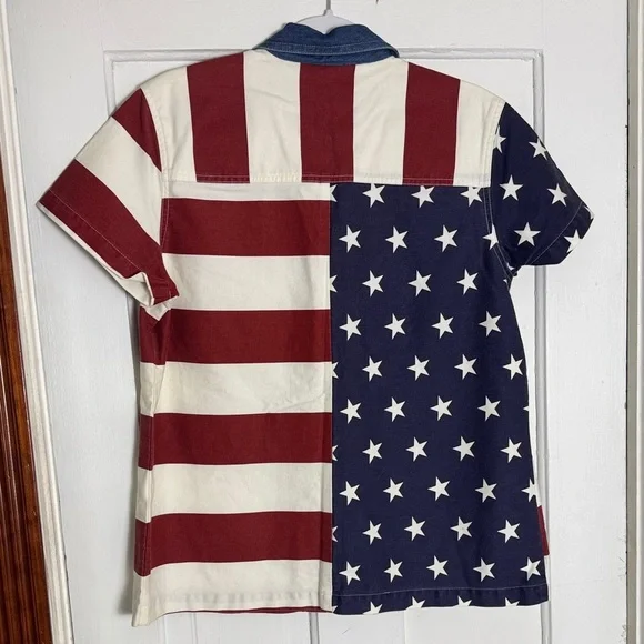 American Flag Button Down Shirt with Denim Collar - Picture 3 of 3
